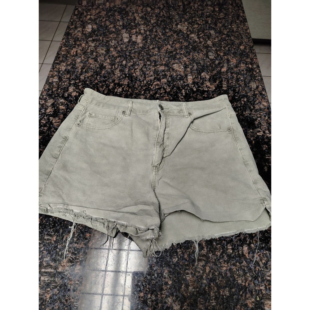 American Eagle Sage Green Corduroy Frayed Hem Shorts Womens 14 Stretch High Rise